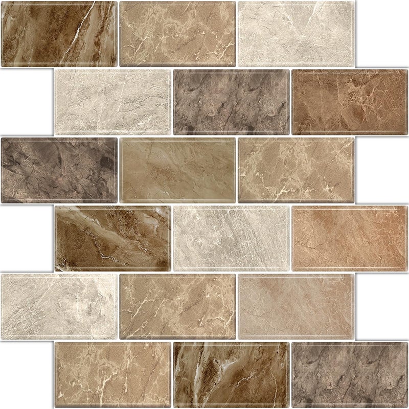 BSABSAQAA 10 Sheets Peel and Stick Backsplash for Kitchen 12X12 Renter Friendly Backsplash Back Splash Adhesive Subway Wall Tile Flat Vinyl Sticker for Bathroom Brown Marble Not 3D Tile - Image 2