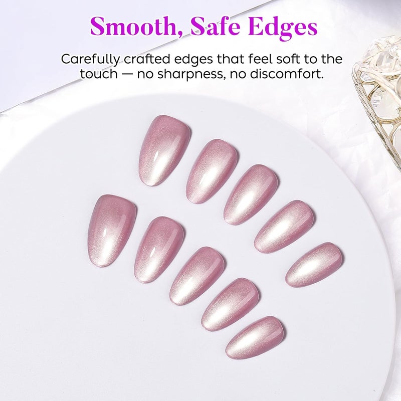 لوكسبون أظافر لوكسبون الأرجوانية عين القطة للضغط 053، مع غراء لا يحتاج للتجفيف، شكل لوزي قصير نسيج لؤلؤي لامع، 30-32 قطعة أكريليك ناعم تغطية كاملة، قابلة لإعادة الاستخدام ومجموعة أدوات - Image 3