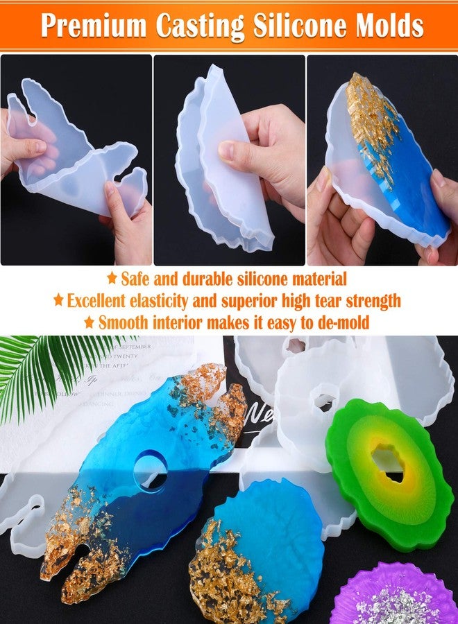 Audab Coaster Molds for Resin Casting, Audab DIY 4Pcs Geode Coaster Molds 1Pcs Silicone Wine Rack Resin Mold with Foil Flakes for Resin Casting Agate Slice Coasters, Wine Glasses Holder, Home Decoration - Image 3