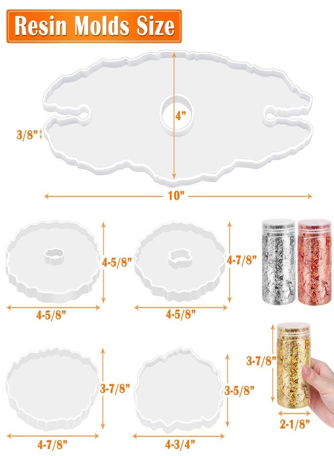 Audab Coaster Molds for Resin Casting, Audab DIY 4Pcs Geode Coaster Molds 1Pcs Silicone Wine Rack Resin Mold with Foil Flakes for Resin Casting Agate Slice Coasters, Wine Glasses Holder, Home Decoration - Image 2