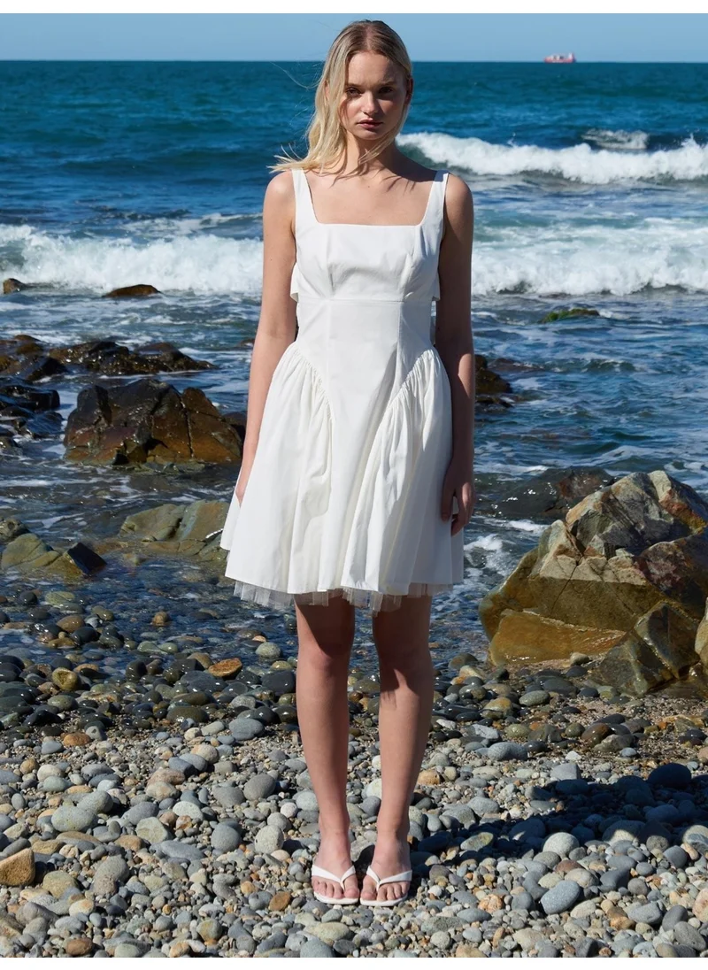 جاستي Bow Detail Poplin Mini Dress White