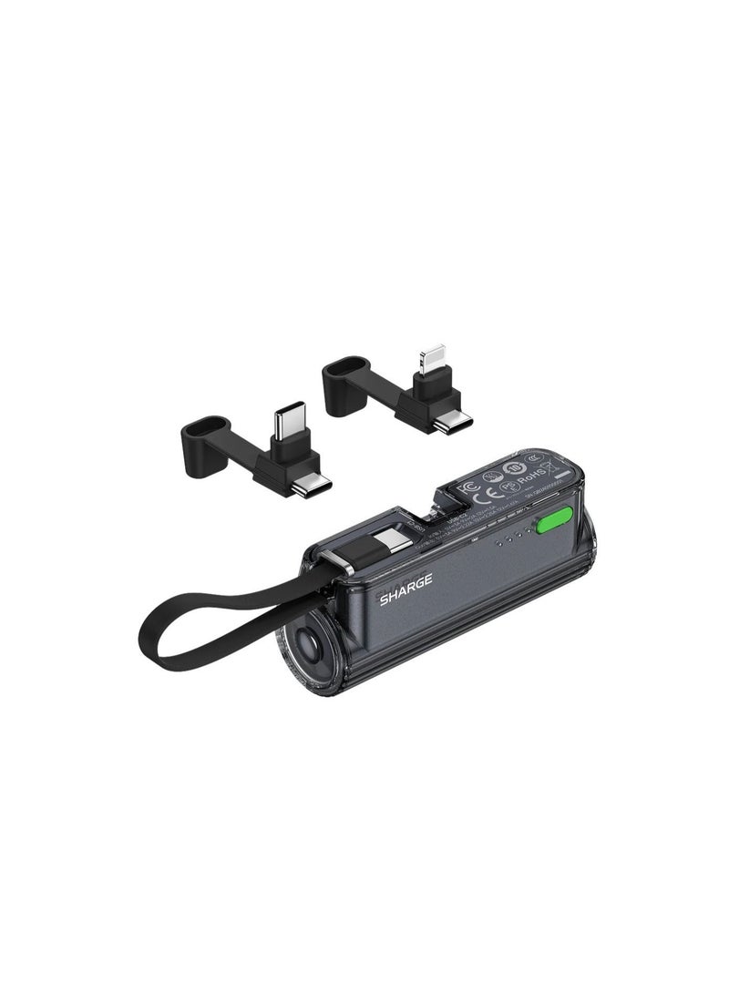 شارج بنك طاقة SHARGE Flow Mini 2 بسعة 5000 مللي أمبير في الساعة، شحن سريع بقوة 22.5 واط، موصل قابل للتبديل (USB-C وLightning)، كابل USB-C مدمج، شاحن محمول لا يحتاج إلى كابلات خارجية – أسود - Image 4