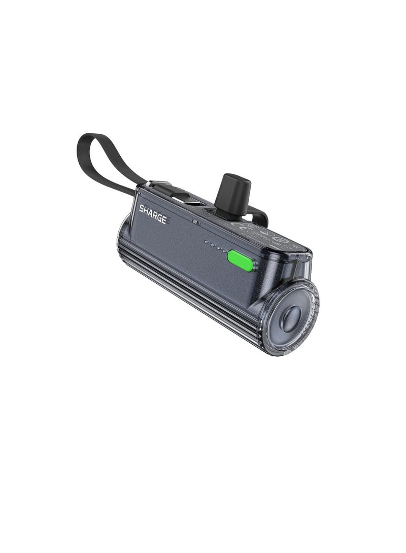 شارج بنك طاقة SHARGE Flow Mini 2 بسعة 5000 مللي أمبير في الساعة، شحن سريع بقوة 22.5 واط، موصل قابل للتبديل (USB-C وLightning)، كابل USB-C مدمج، شاحن محمول لا يحتاج إلى كابلات خارجية – أسود - Image 1