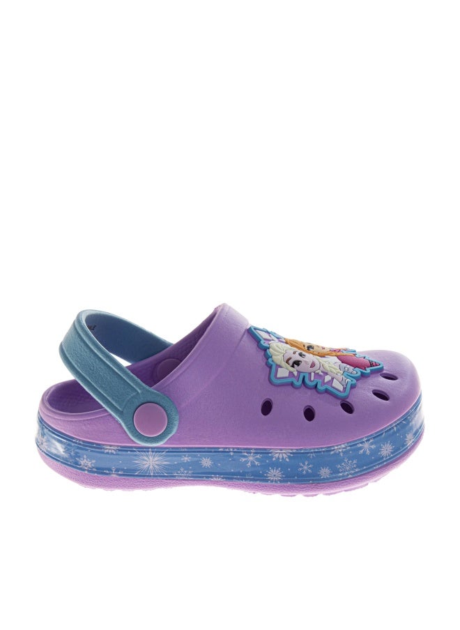 Josmo Frozen Girls Clog Sandals Elsa & Anna Slip-On Slides Closed Toe Clogs with Backstrap Summer Beach Pool Shoes- Lavender Blue Size 9-10 Toddler - Image 1
