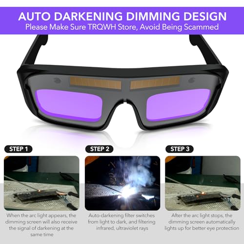 TRQWH Welding Glasses Auto Darkening Safety Goggles Solar True Color Welder Glasses Eyes Protective PC Lens Welder Mask Welding Helmet for TIG MIG ARC Weld Plasma Cut Grinding - Image 3