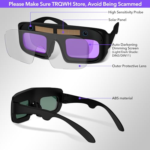 TRQWH Welding Glasses Auto Darkening Safety Goggles Solar True Color Welder Glasses Eyes Protective PC Lens Welder Mask Welding Helmet for TIG MIG ARC Weld Plasma Cut Grinding - Image 5