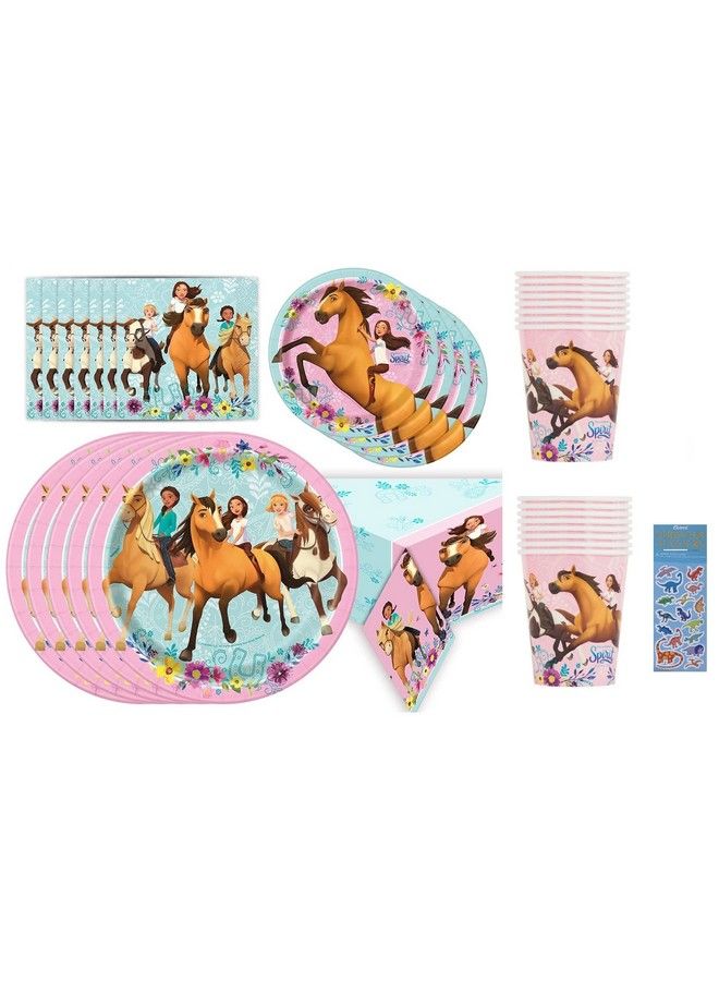 Unique Spirit Riding Free Horse Birthday Party Supplies Bundle Includes Dessert Plates Lunch Plates Napkins Cups Table Cover (Bundle For 16) - Image 2
