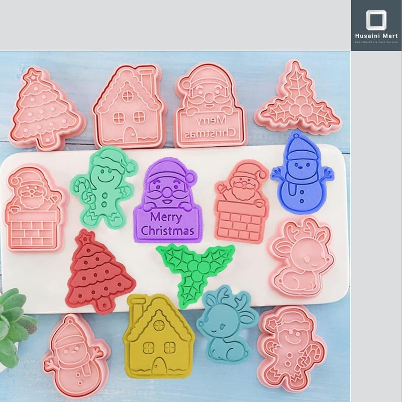 Husaini Mart HUSAINI MART 8PC Xmas Cookie Press Cutter Set Fondant Cutter Plunger DIY Baking Mould Cake Topper CookiesBrowniePastryChocolateChristmas Festive CELEBERATION Multicoloured  - Image 5