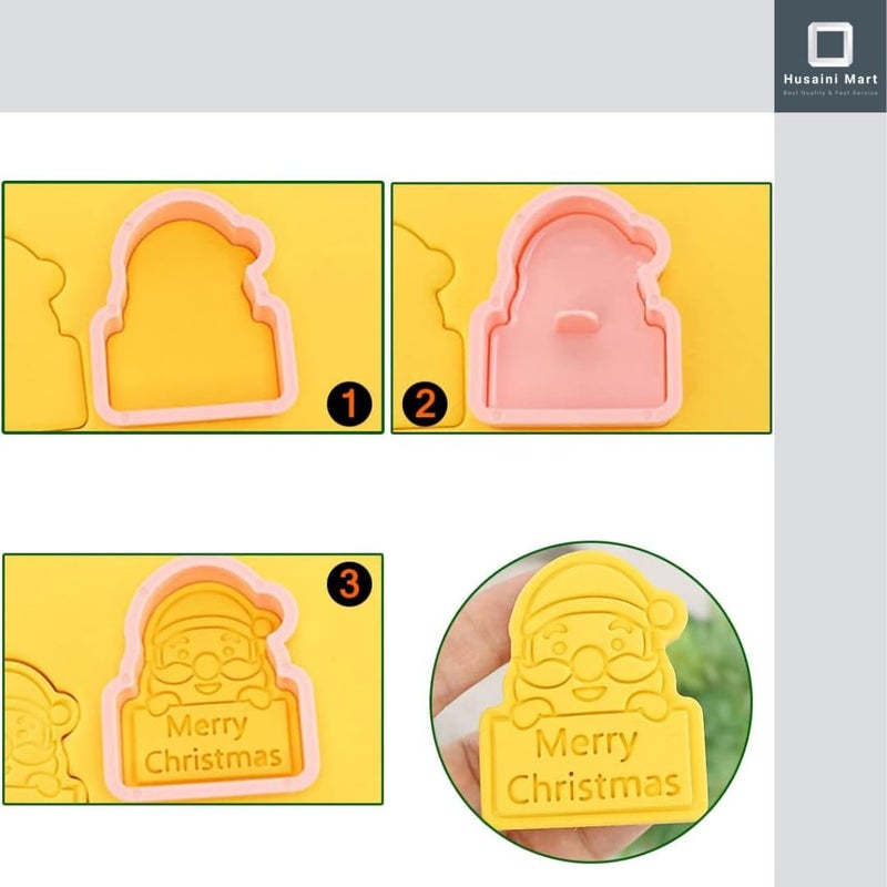 Husaini Mart HUSAINI MART 8PC Xmas Cookie Press Cutter Set Fondant Cutter Plunger DIY Baking Mould Cake Topper CookiesBrowniePastryChocolateChristmas Festive CELEBERATION Multicoloured  - Image 4