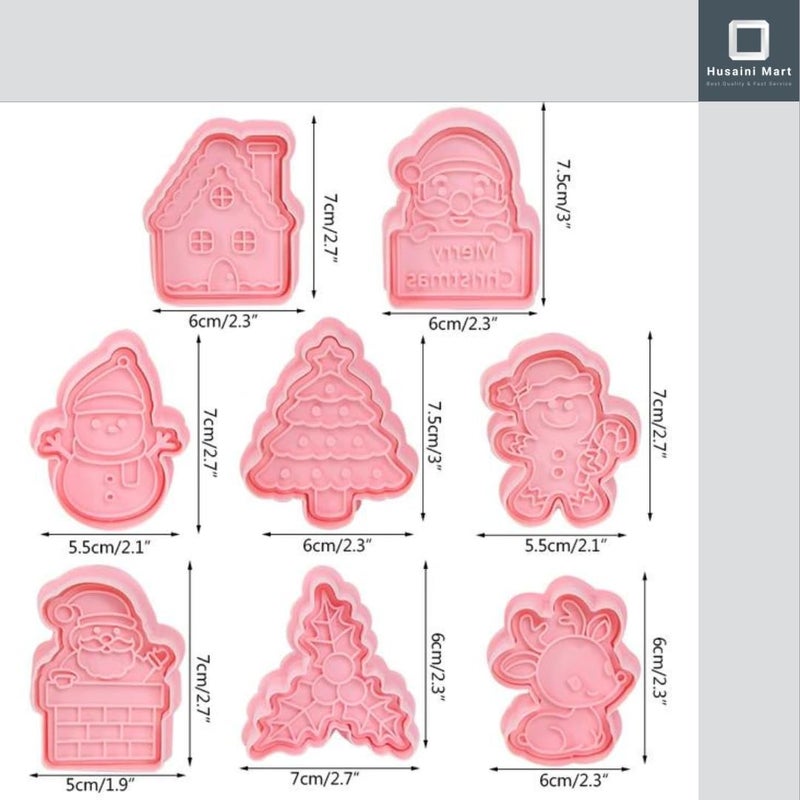 Husaini Mart HUSAINI MART 8PC Xmas Cookie Press Cutter Set Fondant Cutter Plunger DIY Baking Mould Cake Topper CookiesBrowniePastryChocolateChristmas Festive CELEBERATION Multicoloured  - Image 2