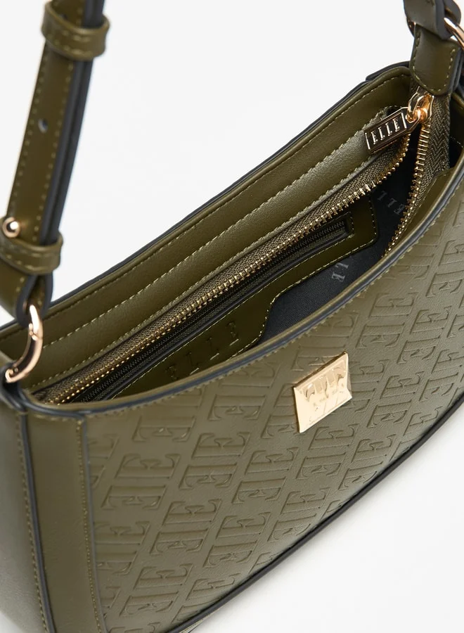 ELLE Women's Monogram Detail Shoulder Bag with Adjustable Strap and Zip Closure