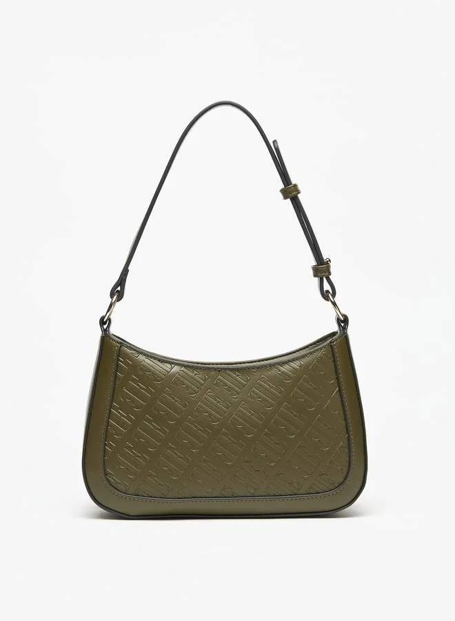ELLE Women's Monogram Detail Shoulder Bag with Adjustable Strap and Zip Closure