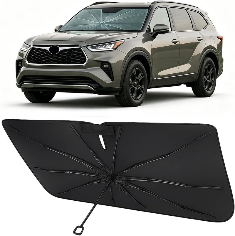 Proadsy Windshield Sun Shade Umbrella for Toyota Highlander 2020-2026/Grand Highlander 2024-2026 Foldable Car Sunshade with Soft TPU Handle Crystal Cooling Material Protect Car from Rays & Heat - Image 1