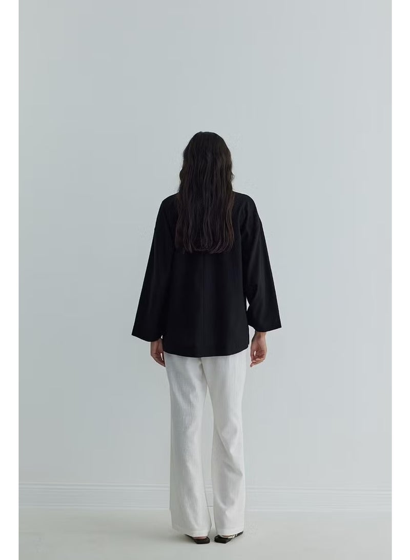 Suud Collection Black Kavala Linen Blouse - Image 2