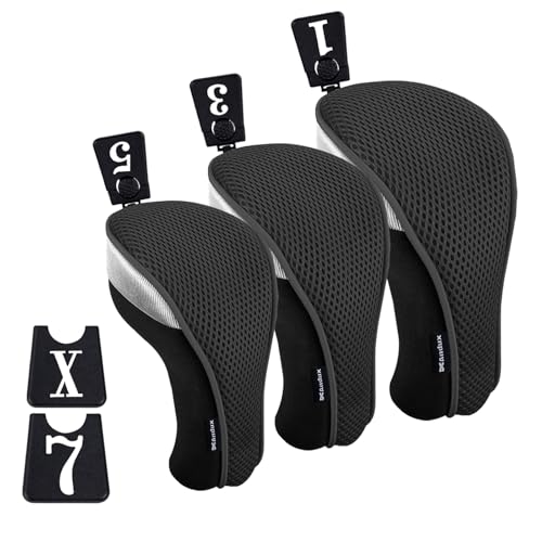 Andux Golf 460cc Driver Fairway Wood Club Head Covers 3pcs/Set Black/Black - Image 1