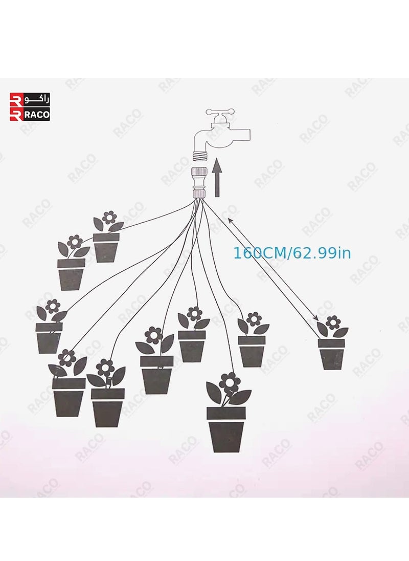 راكو طقم خرطوم التنقيط والرذاذ القابل للتعديل | نظام ري كامل بالتنقيط مزود بـ 10 رؤوس تنقيط للحدائق والدفيئة والشرفة ونباتات الأصيص | (اتصال ملولب: 1/2 بوصة (20 مم)  - Image 3