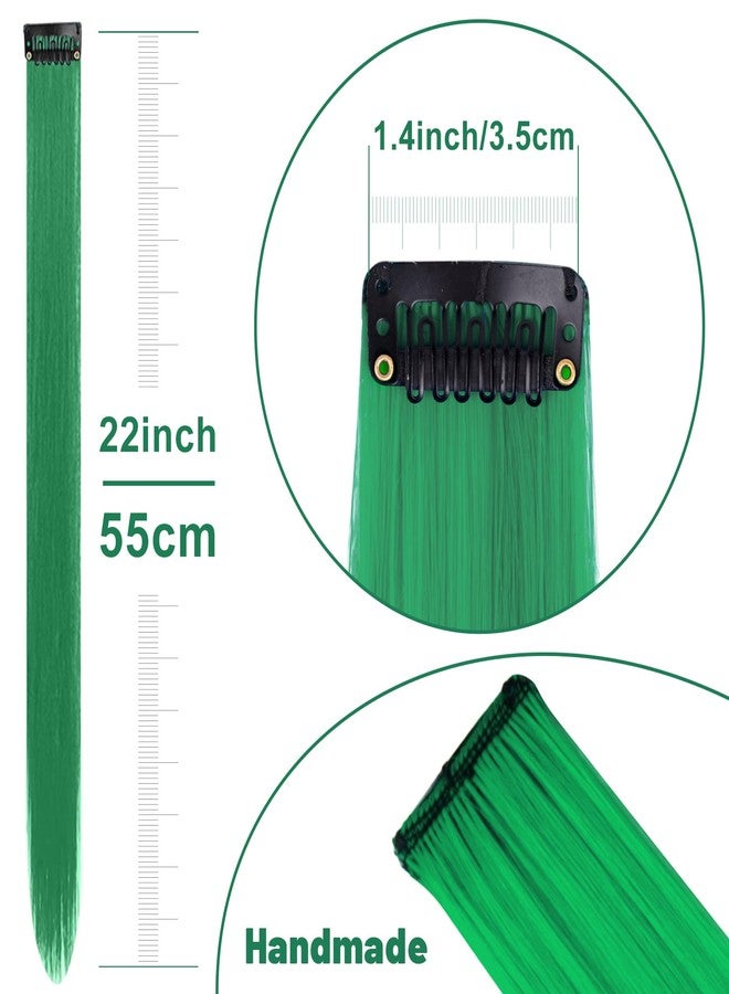 TOFAFA 22 inch Colored Hair Extensions,Color Green Party Highlights Clip in Synthetic Hair Extensions,Colorful Long Straight Hairpieces for Girls Women Favor Gift(10 PCS Dark Green) - Image 4
