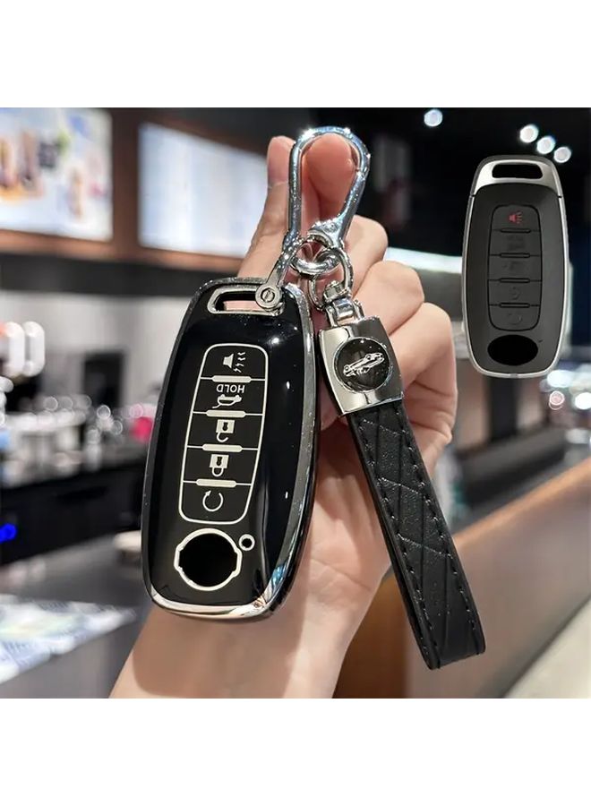 Black Quilted TPU Car Key Fob Cover with Keychain for Compatible SUV Models Durable Protection Easy Access to Trunk - Image 1