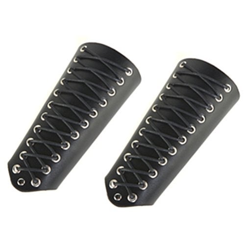 HZMAN 2 Pack Unisex Faux Back Leather Gauntlet Wristband Wide Bracer Arm Armor Cuff (Black 2Pcs) - Image 1
