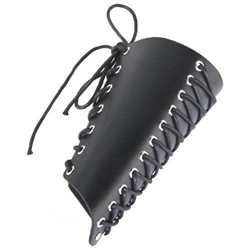 HZMAN 2 Pack Unisex Faux Back Leather Gauntlet Wristband Wide Bracer Arm Armor Cuff (Black 2Pcs) - Image 5