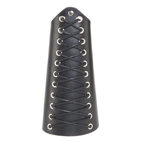HZMAN 2 Pack Unisex Faux Back Leather Gauntlet Wristband Wide Bracer Arm Armor Cuff (Black 2Pcs) - Image 2