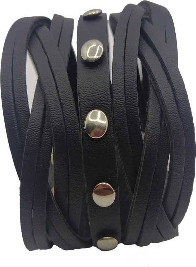 BEAUTIVIA Trending Leather Black Broad Metal Width Gym Style Solid Wrist Band Bracelet Cuff for Boys/Men (Black) - Image 5