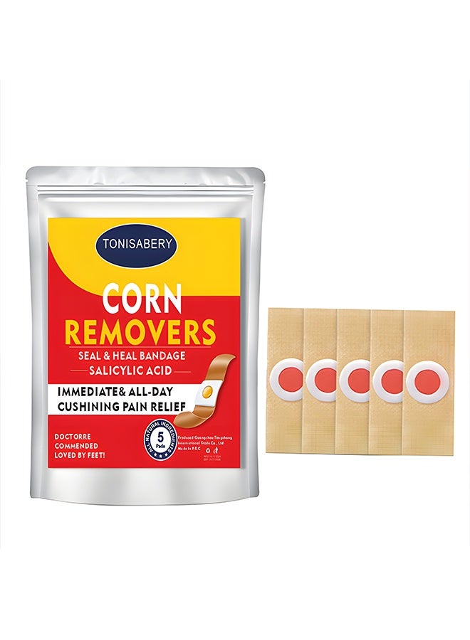 TONISABERY Corn Remover Pads (5 Pads), Wart Remover with Salicylic Acid, Foot Corn Removal Treatment for Toes, Feet, Hands, Calluses  Hard Skin, Immediate  All-Day Cushioning Pain Relief - Image 1