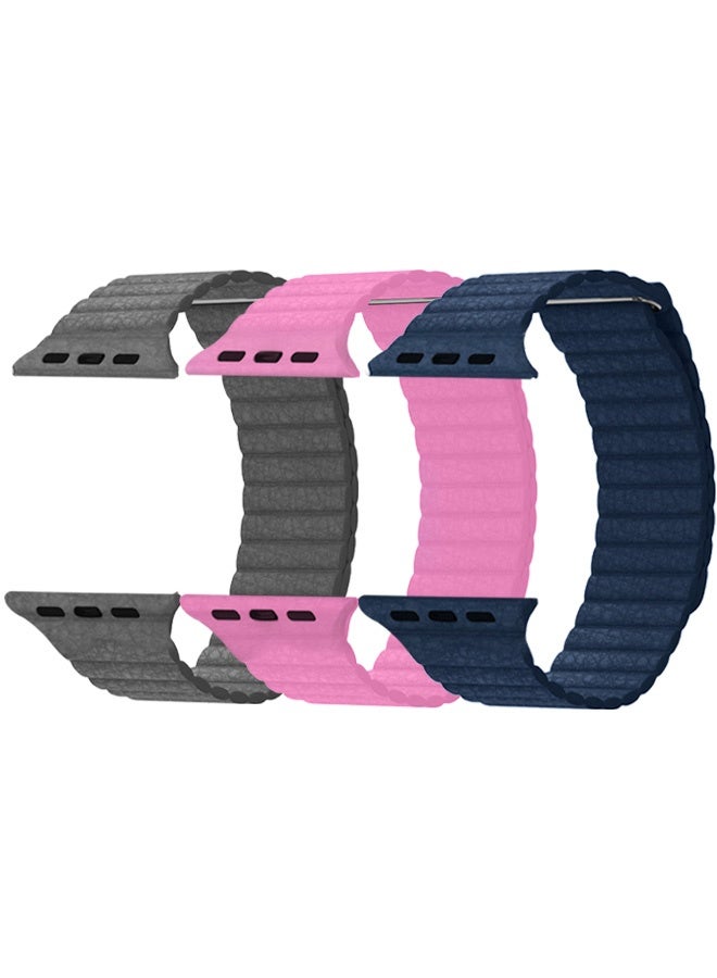 CATANES 3Pieces 49mm 46mm 45mm 44mm Leather Loop Band for Apple Watch Magnetic Watch Strap Wristband - Image 2