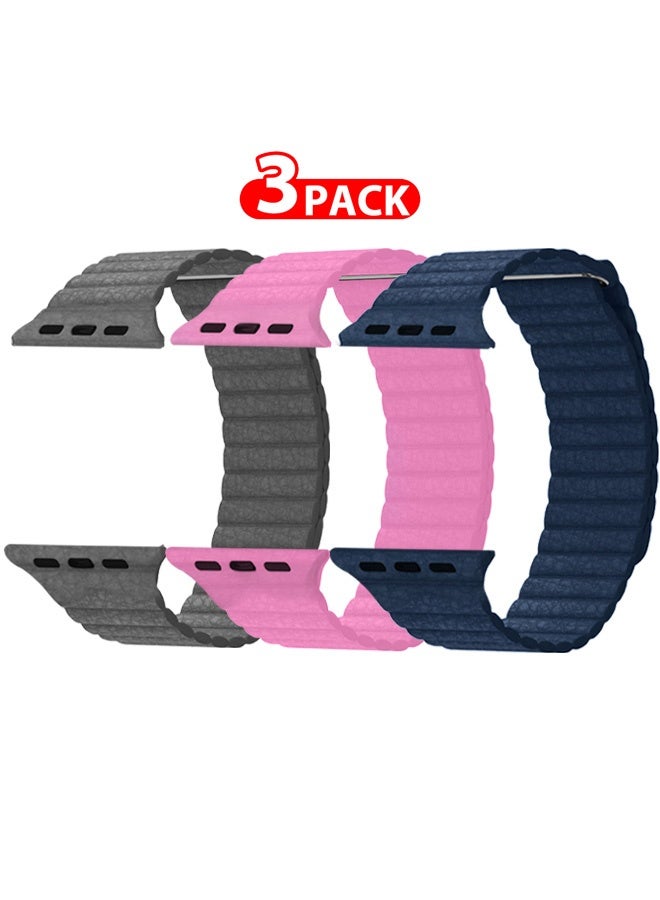 CATANES 3Pieces 49mm 46mm 45mm 44mm Leather Loop Band for Apple Watch Magnetic Watch Strap Wristband - Image 1