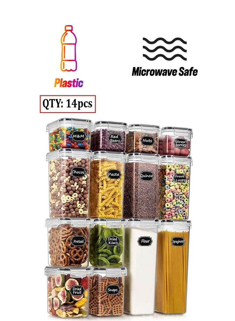 C&C Home Pack of 14 Air Tight Lid Food Storage Container Space Saving Plastic Cereal Keeper Boxes  - Image 1