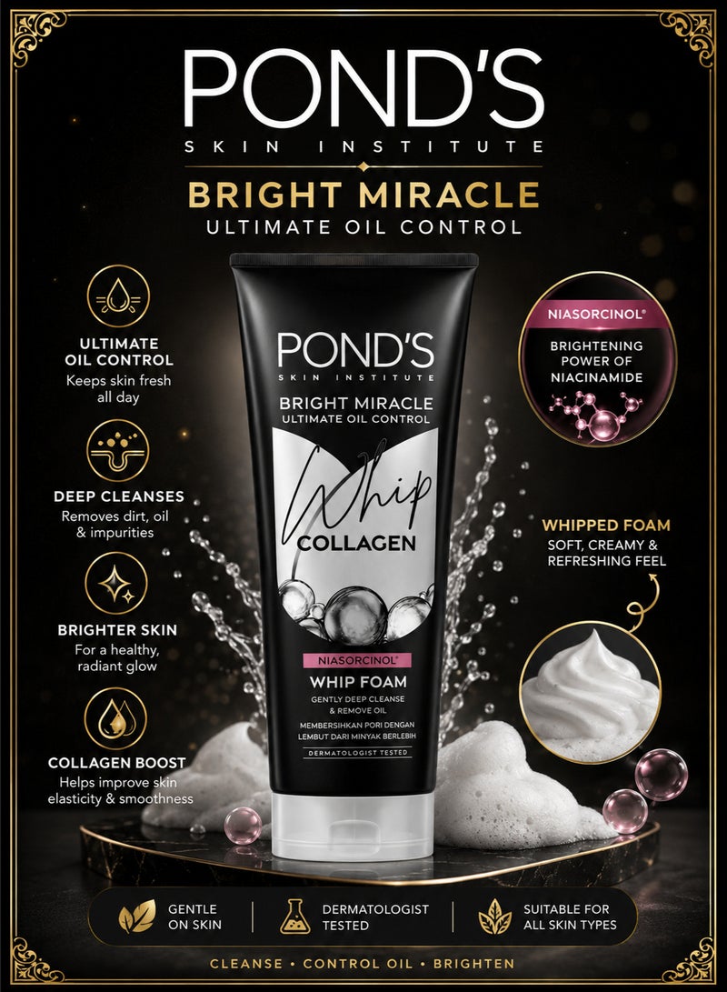 Pond's Bright Miracle Ultimate Oil Control Whip Collagen Facial Foam 100g - Image 1