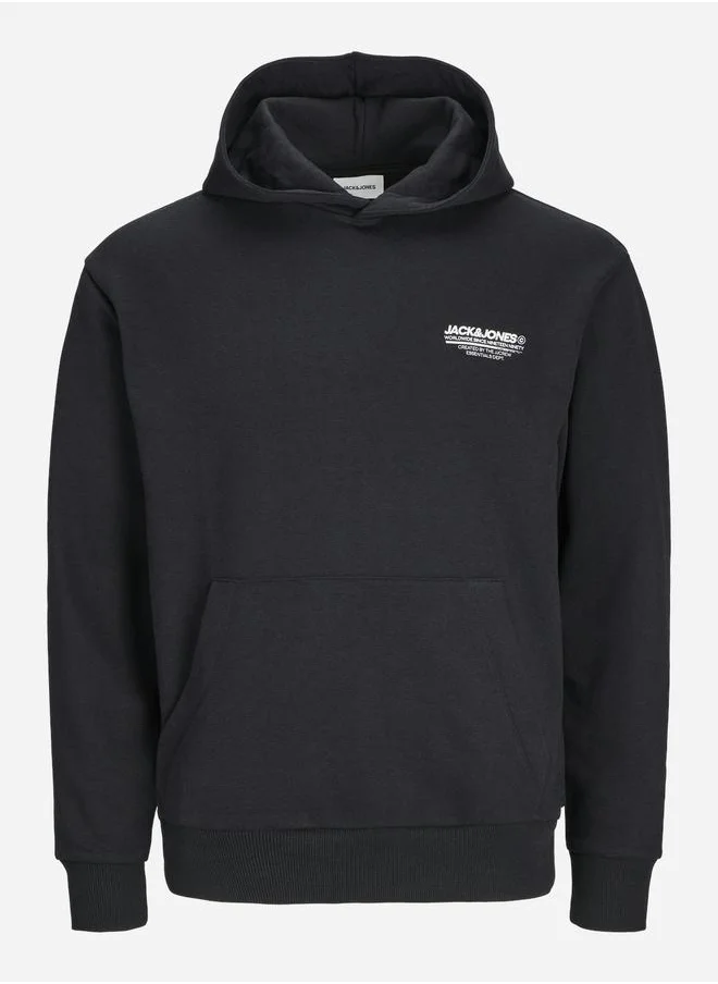 JACK & JONES Printed Hoodie with Kangaroo Pocket
