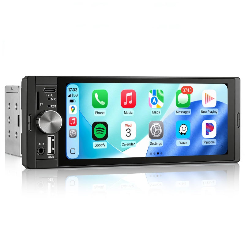 AINAVI 6.36 Inch Single Din Touchscreen Car Stereo Carplay Android Auto SWC/FM/Bluetooth - Image 1