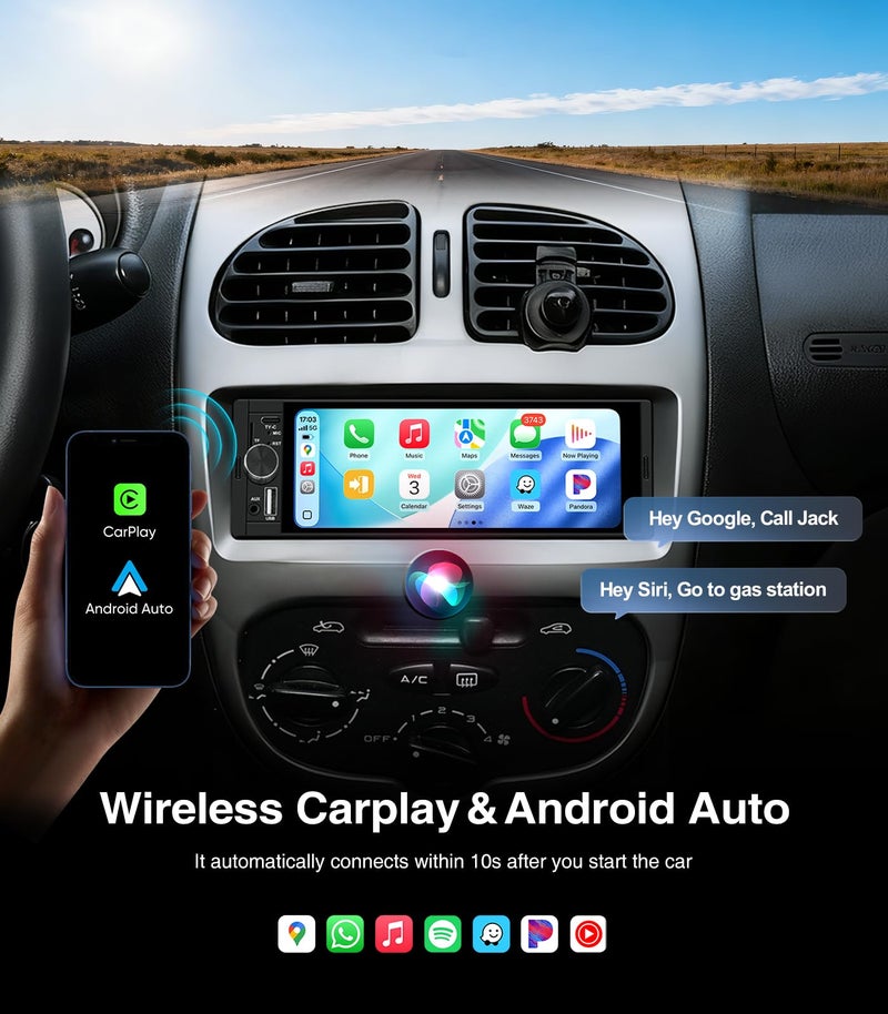 AINAVI 6.36 Inch Single Din Touchscreen Car Stereo Carplay Android Auto SWC/FM/Bluetooth - Image 2