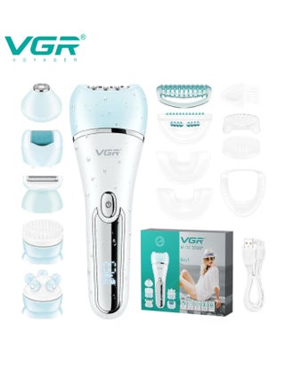 VGR Epilator for Women 6 in 1 Hair Removal Epilator Shaver Face Razor Facial Brush Face Massage and Body Exfoliator IPX7 Waterproof Rechargeable Hair Removal for Women 2 Speeds