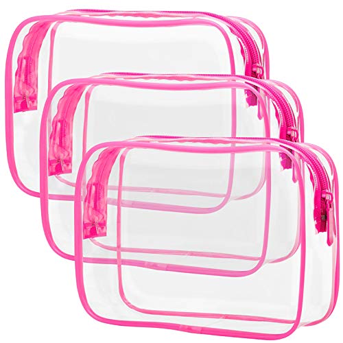 PACKISM TSA Approved Toiletry Bag  Peach Red Clear Makeup Bag with Supporting Frame Clear Toiletry Bag for Travel Thick No Smell