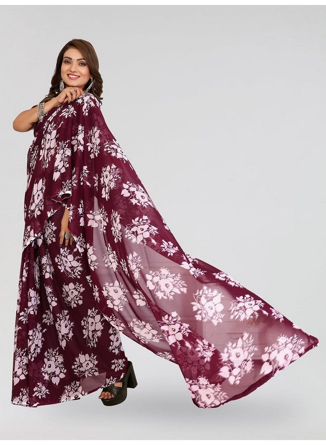 Anand ANAND SAREES Women's Regular Fit Floral Print Georgette Saree with Matching Blouse Piece | Stylish & Attractive | Fancy Saree for Wedding, Parties, Festivals (Maroon)(GY_MD_PK_1742_3) - Image 5