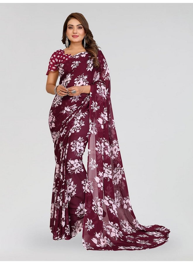 Anand ANAND SAREES Women's Regular Fit Floral Print Georgette Saree with Matching Blouse Piece | Stylish & Attractive | Fancy Saree for Wedding, Parties, Festivals (Maroon)(GY_MD_PK_1742_3) - Image 2
