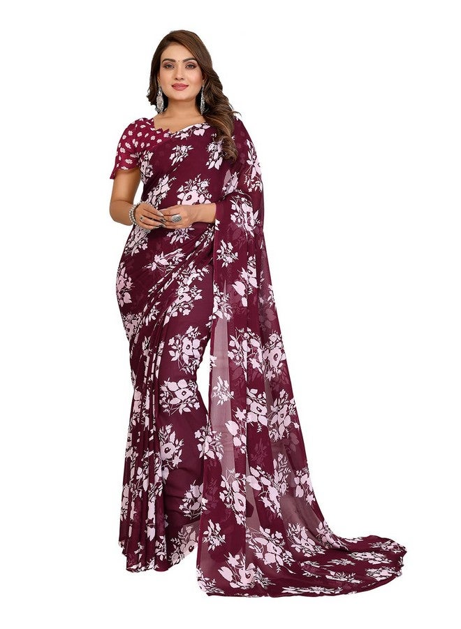 Anand ANAND SAREES Women's Regular Fit Floral Print Georgette Saree with Matching Blouse Piece | Stylish & Attractive | Fancy Saree for Wedding, Parties, Festivals (Maroon)(GY_MD_PK_1742_3) - Image 1