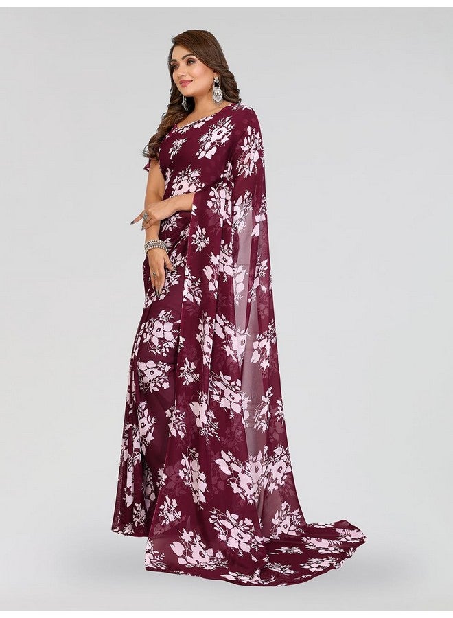 Anand ANAND SAREES Women's Regular Fit Floral Print Georgette Saree with Matching Blouse Piece | Stylish & Attractive | Fancy Saree for Wedding, Parties, Festivals (Maroon)(GY_MD_PK_1742_3) - Image 4