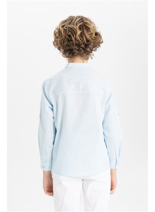 DeFacto - Boy Regular Fit Stand- Up Collar Woven Long Sleeve Shirt - Image 1