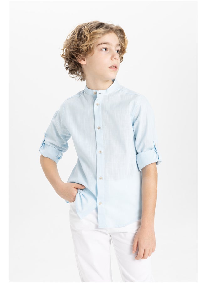 DeFacto - Boy Regular Fit Stand- Up Collar Woven Long Sleeve Shirt - Image 1