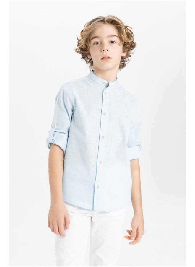 DeFacto - Boy Regular Fit Stand- Up Collar Woven Long Sleeve Shirt - Image 1