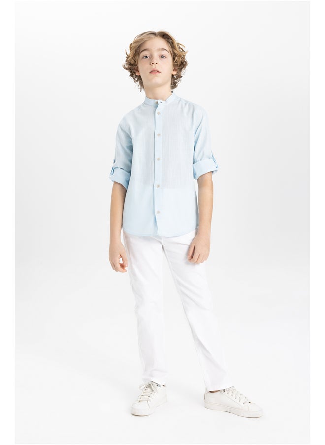 DeFacto - Boy Regular Fit Stand- Up Collar Woven Long Sleeve Shirt - Image 1
