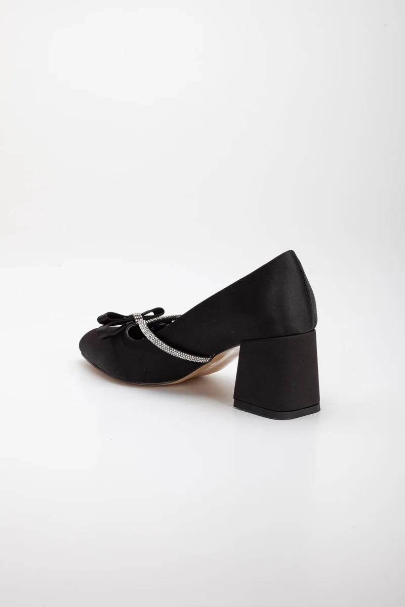 Dilimler Ayakkabı Slices Shoes Bow Stone Detailed Satin Black Large Size Women's Shoes Heeled