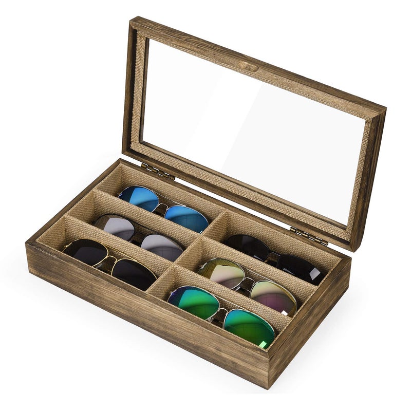SRIWATANA SRIWATANA Sunglasses Organizer Box 6 Slot Eyeglasses Display Case Storage for Women Men Gifts for Loved One Carbonized Black 