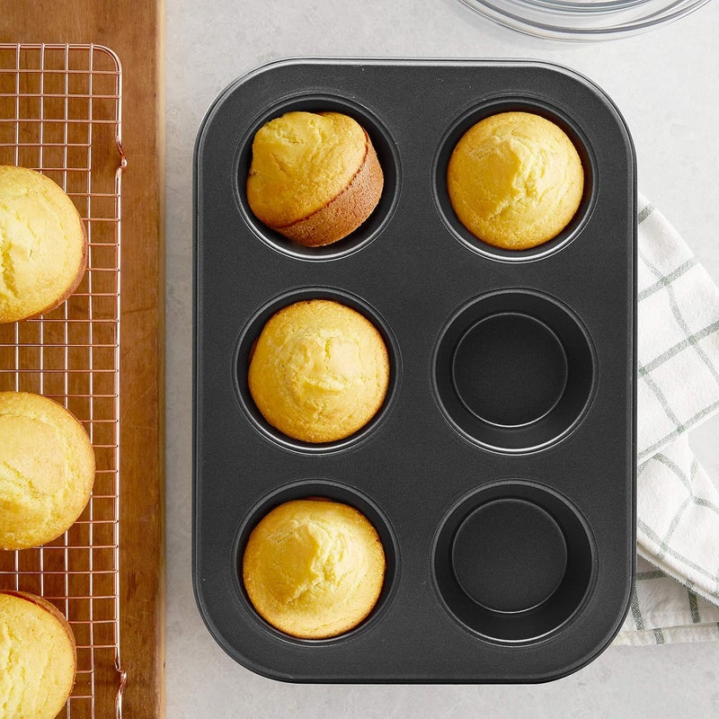 لافيش صينية مافن لافيش غير لاصقة من الفولاذ الكربوني، سعة 6 أكواب | صينية خبز متينة للمافن والكب كيك | أدوات خبز متينة وآمنة للاستخدام في الفرن للخبز المنزلي - Image 2