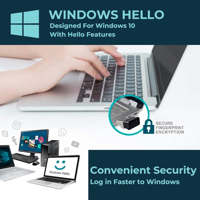 DeWire قارئ بصمة الإصبع USB لنظام ويندوز هيلو - تعرف سريع للغاية خلال 0.2 ثانية، تقنية التعلم الذاتي، يدعم تسجيل الدخول إلى ويندوز 10/11 وكلمات مرور متصفح إيدج/كروم (تصميم مدمج) - Image 4