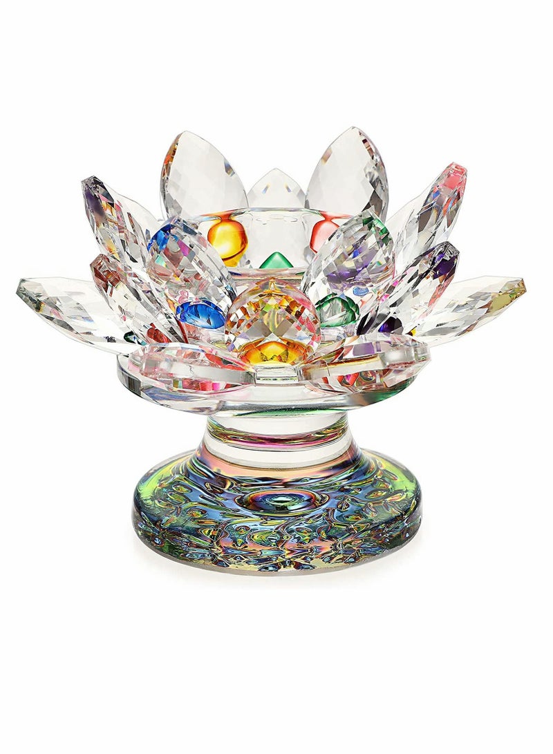 KASTWAVE Colorful Crystal Lotus Flower Candle Holder, Colorful Glass Candle Holder, Votive Tealight Candle Holder - Image 1