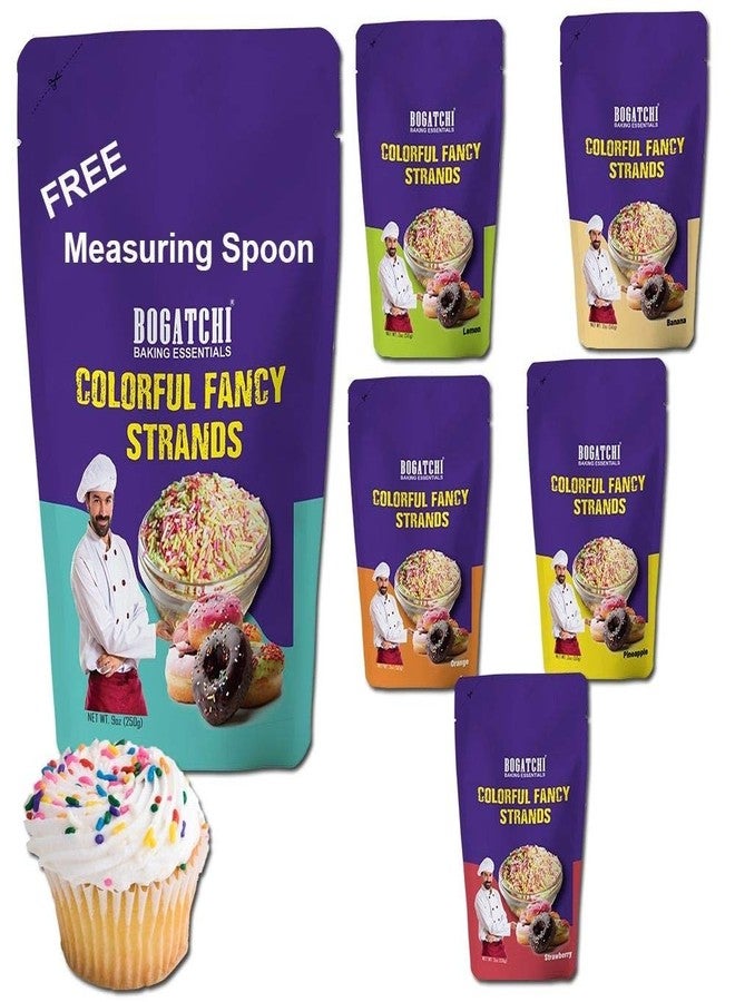 BOGATCHI Colorful Vermicelli Sprinkles, Colorful Sprinkles for Baking and Decoration, 5 Colorful Strands, Gluten Free and Vegan, 5 Colors Separately Packed, 250g with Free Measuring Spoon - Image 1